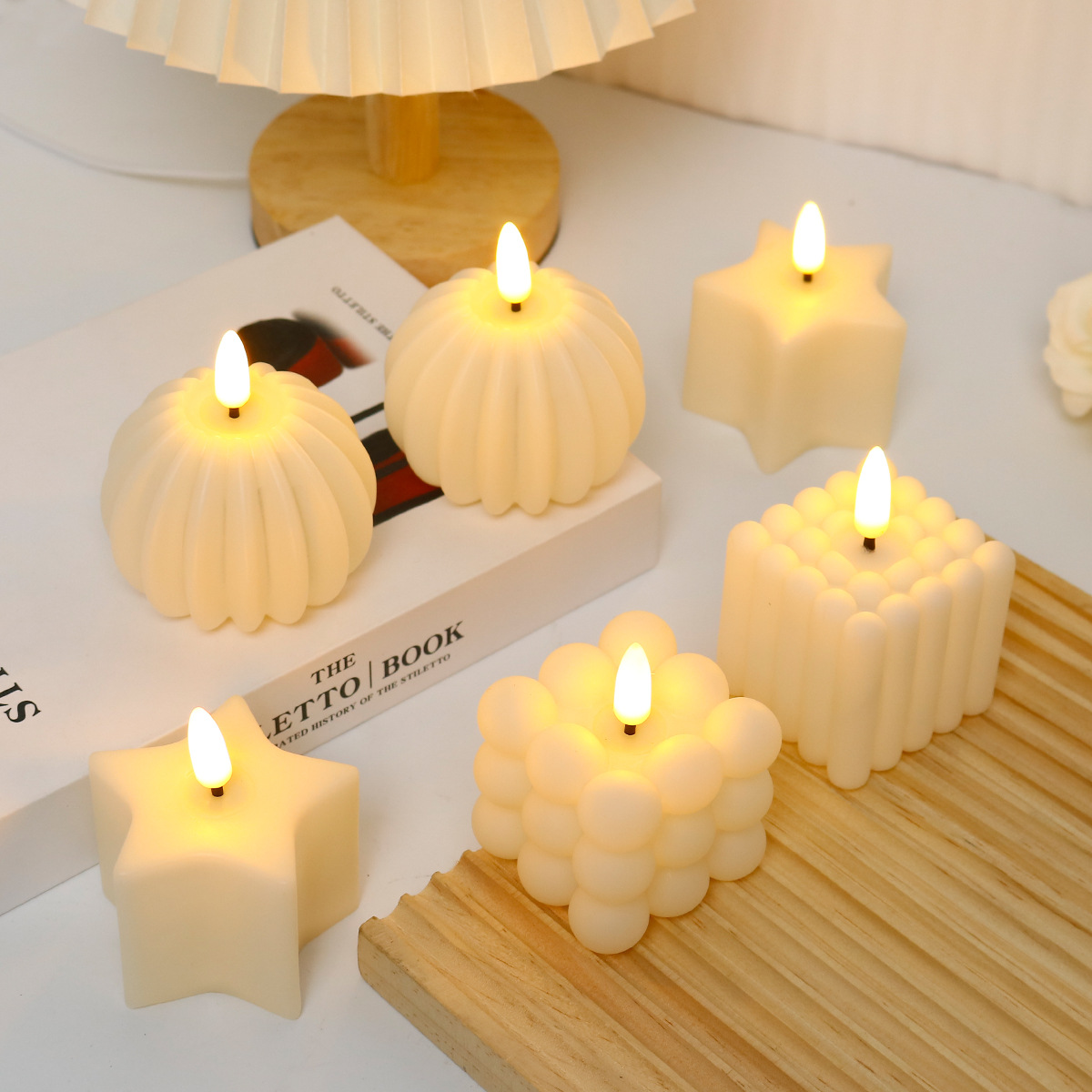 Photography Of Lighting - LEDキャンドルキューブ 結婚式、誕生日、クリスマスデコレーション用、無煙照明、INS撮影用小道具 LEDキャンドル