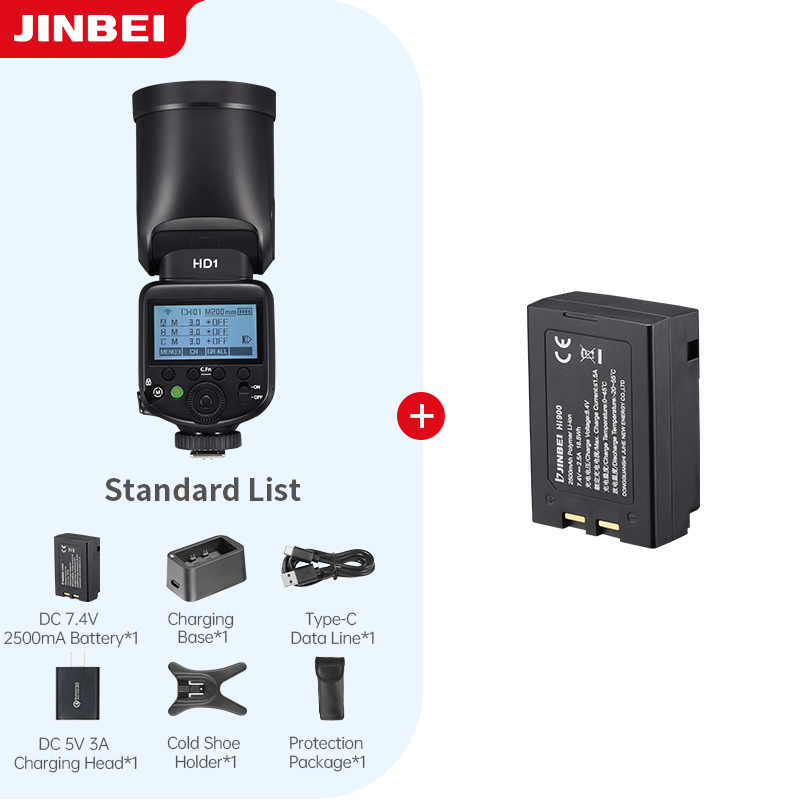 Photography Lighting Flash - JINBEI HD-1ラウンドヘッドHSSスピードライト屋外撮影カメラフラッシュライトリチウムイオンバッテリーキット（バッテリー付き）