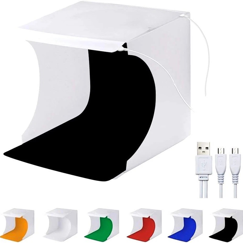 Photography Lighting And Backdrop Kits - ポータブル折りたたみフォトボックス写真撮影LEDライトミニ写真照明スタジオ撮影テントボックスキット6色背景ライトボックス付き