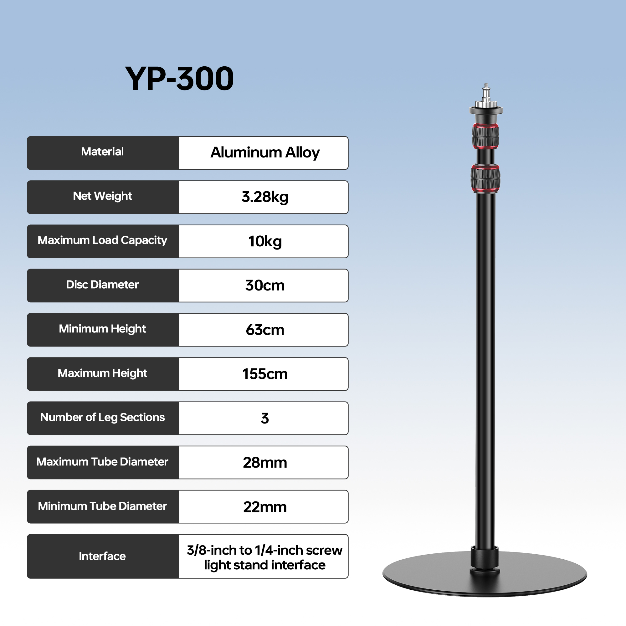 Photography Lighting Mount - Manbily YP300 1.55M ラウンドベース一脚マウント 写真スタジオ撮影用ライトスタンド ソフトボックスフィルライト用