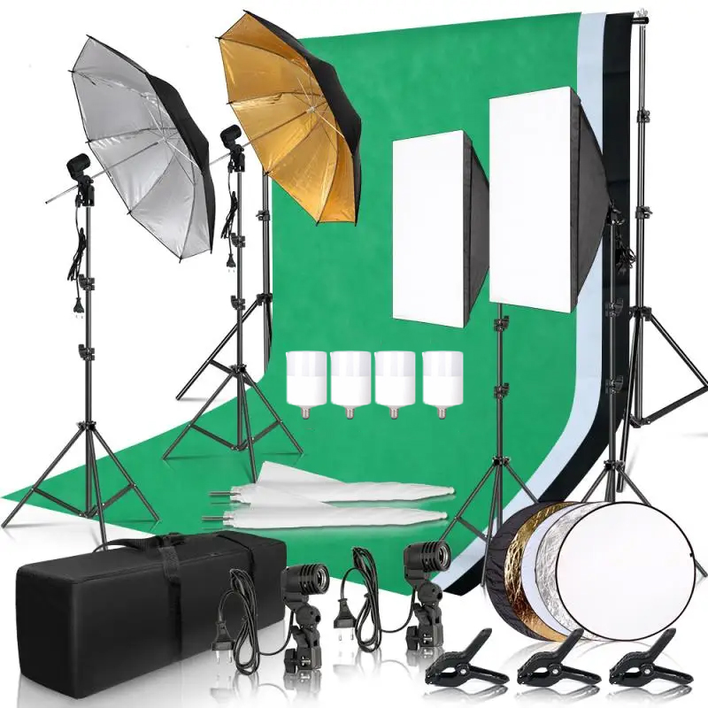 Photography Lighting And Backdrop Kits - 写真撮影照明キット アンブレラ フォト背景 フォトブース背景 ソフトボックス ライトスタンド