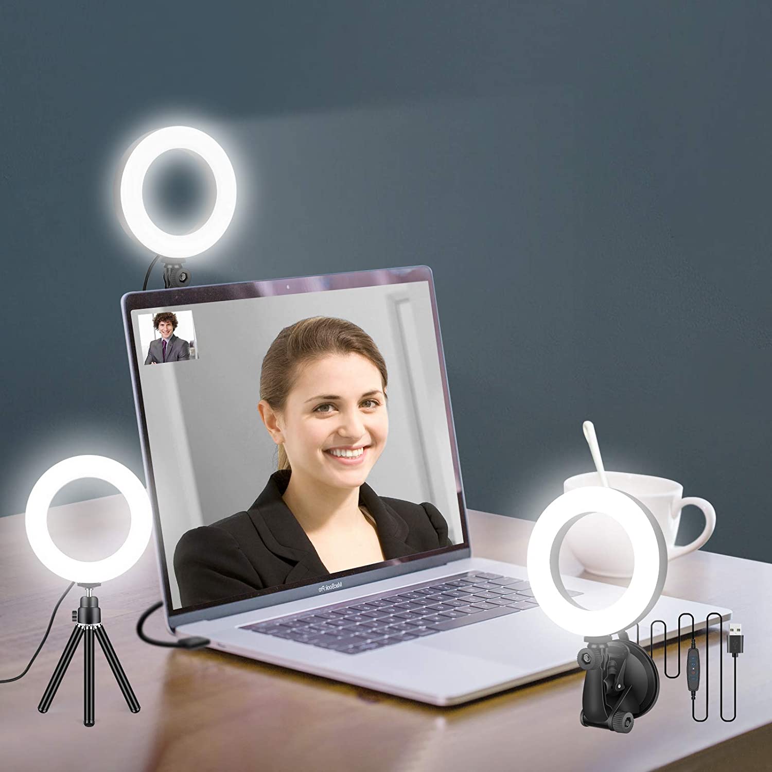 Stand Lighting Photography - ズーム会議用16cmリングライト,ラップトップ,リングライト,三脚,リングライト,電話,コンピューターモニター用吸盤付き