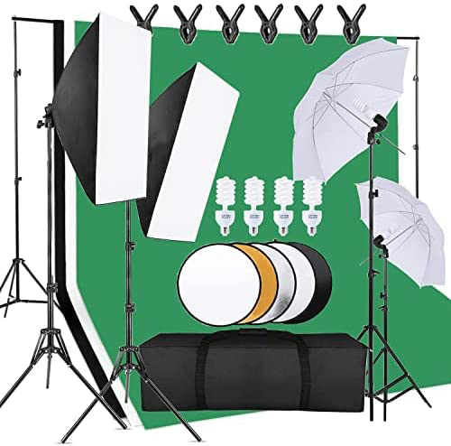 Photography Lighting And Backdrop Kits - 費用対効果の高い写真スタジオ機材セットには、背景スタンド、リフレクター、写真撮影用照明キット、アンブレラソフトボックスセットが含まれています。
