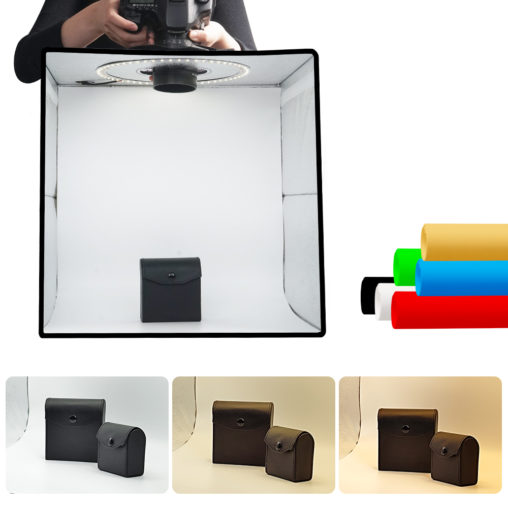 Photography Lighting And Backdrop Kits - ライトダウ調光可能フォトボックスLEDライトルームフォトスタジオライトボックスキット120個LED 6種類の背景布付き写真撮影用ポータブル折りたたみ式