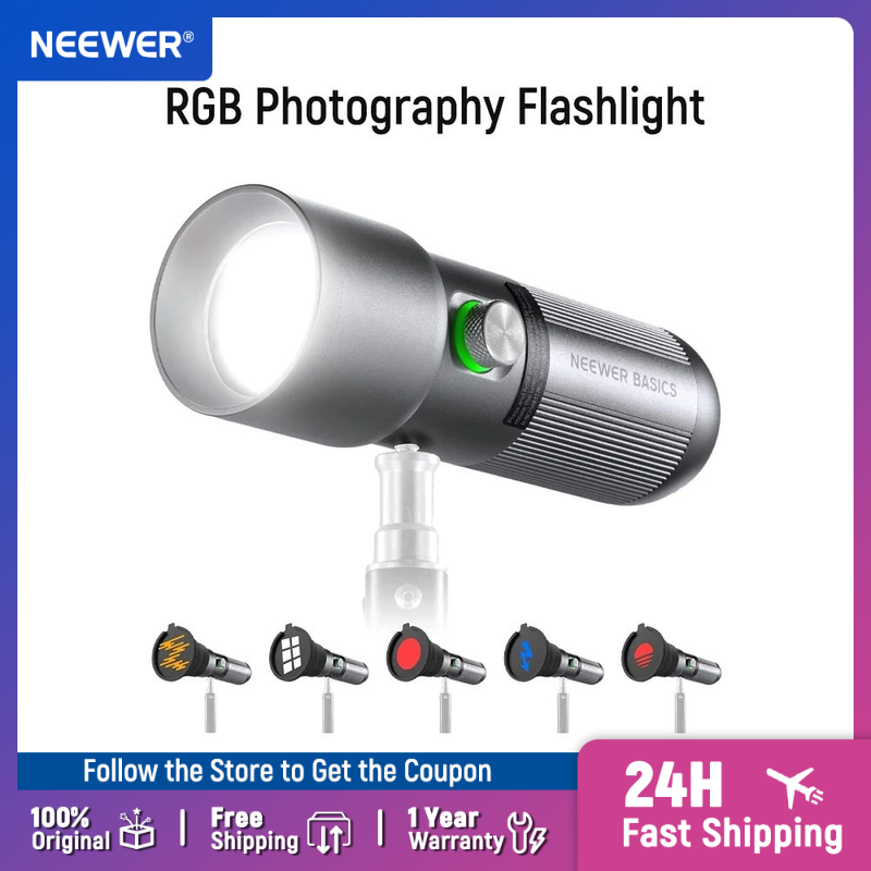 Torjim Rgb Photography Video Lighting - NEEWER ベーシックRGB撮影用フラッシュライト、4色/20ゴボフィルター/CRI95+/7500mAh、10W 6300KポータブルLEDビデオスポットライト