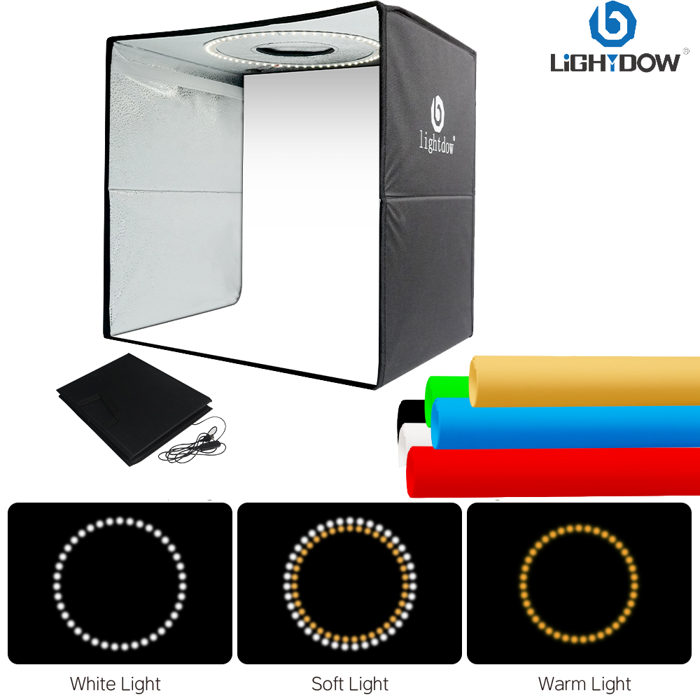 Photography Lighting And Backdrop Kits - ライトダウフォトスタジオライトボックスキット 120個LED 6種類の背景布付き 撮影用 ポータブル折りたたみ式調光可能フォトボックス LEDライトルーム