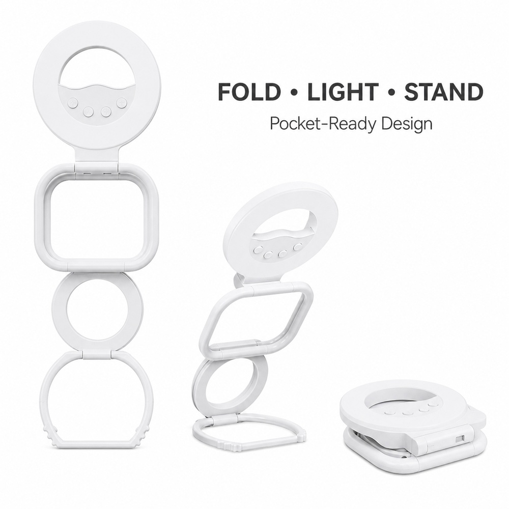 Stand Lighting Photography - 折りたたみ式マグネット式スマホ用フィルライトスタンド 60個のLEDライト 3色モード 10段階の明るさ調整 セルフィー、ビデオ、ライブストリーミング、旅行に最適