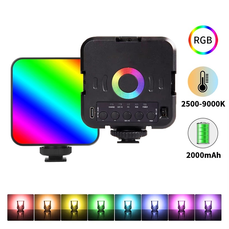Photography Lighting Mount - ポータブルミニRGBビデオライト、写真撮影用6500K LEDフィルライト、調光可能ホットシューマウントアダプター、キヤノン/ニコン/ソニーDSLRカメラ用