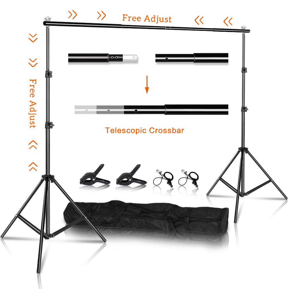 Photography Lighting And Backdrop Kits - 写真スタジオ背景撮影用バックドロップスタンド、バックドロップ、クロマキー、グリーンスクリーン、サポートシステムフレーム、キャリーバッグ、ライトキット