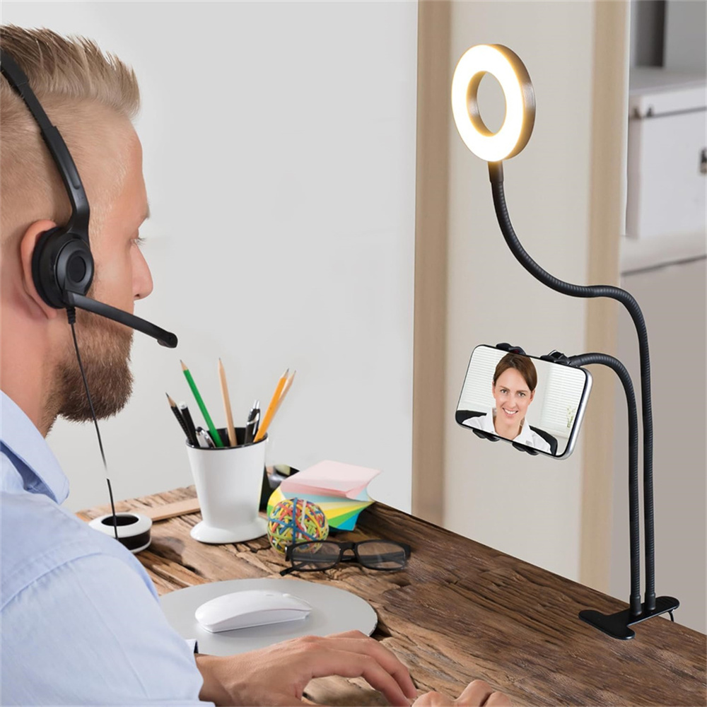 自撮りリングライト付きユニバーサルフレキシブル携帯電話ホルダ - Photography Lighting Effects のレビューと価格