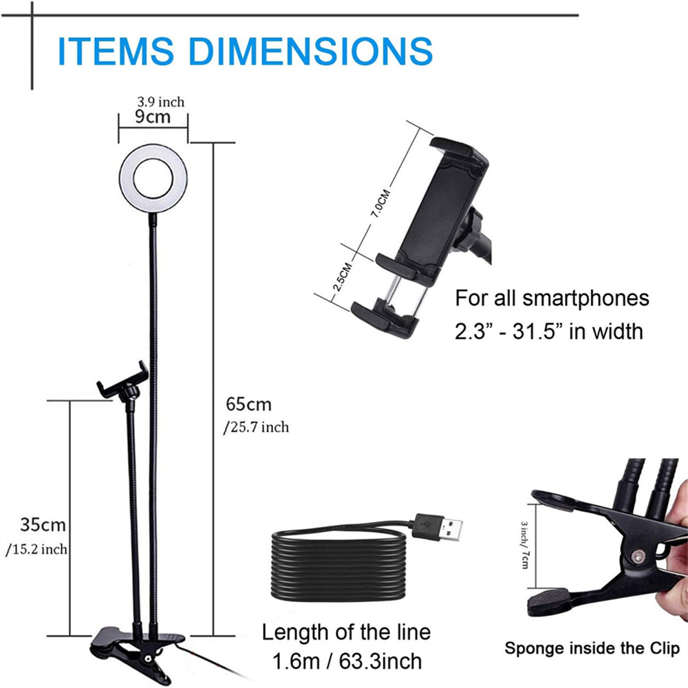 自撮りリングライト付きユニバーサルフレキシブル携帯電話ホルダ - Photography Lighting Effects のレビューと価格