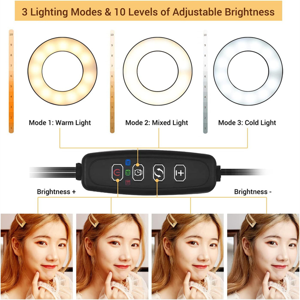 自撮りリングライト付きユニバーサルフレキシブル携帯電話ホルダ - Photography Lighting Effects のレビューと価格