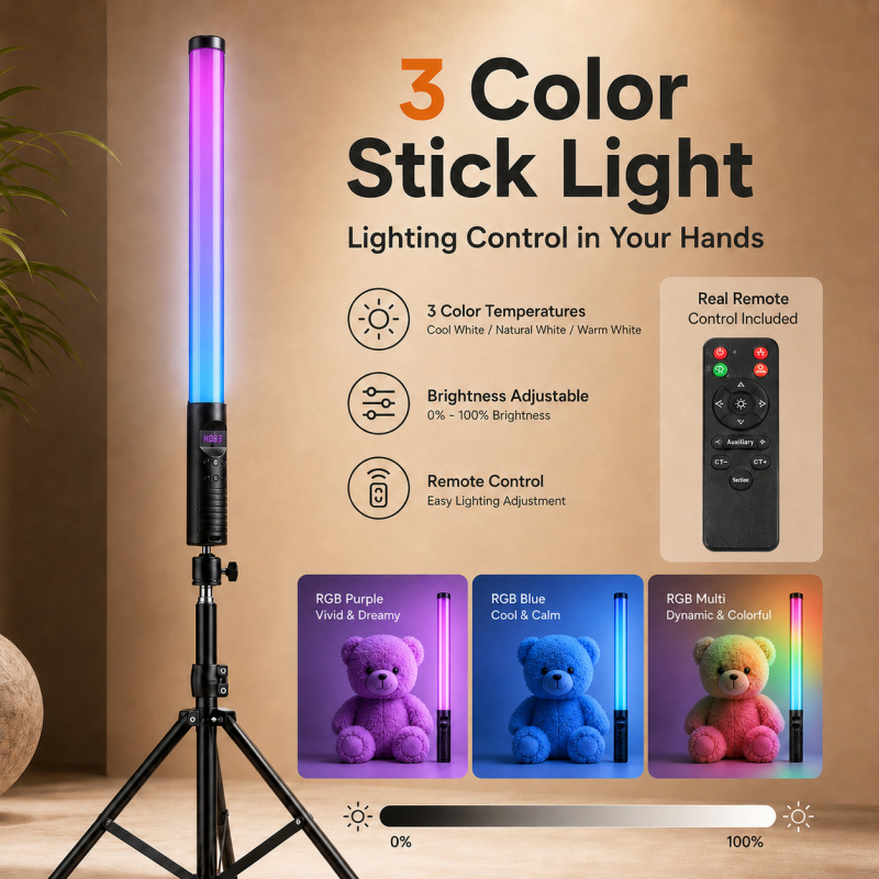 RGBハンドヘルドビデオライトワンド、写真撮影、Vlog、ラ - Torjim Rgb Photography Video Lighting のレビューと価格