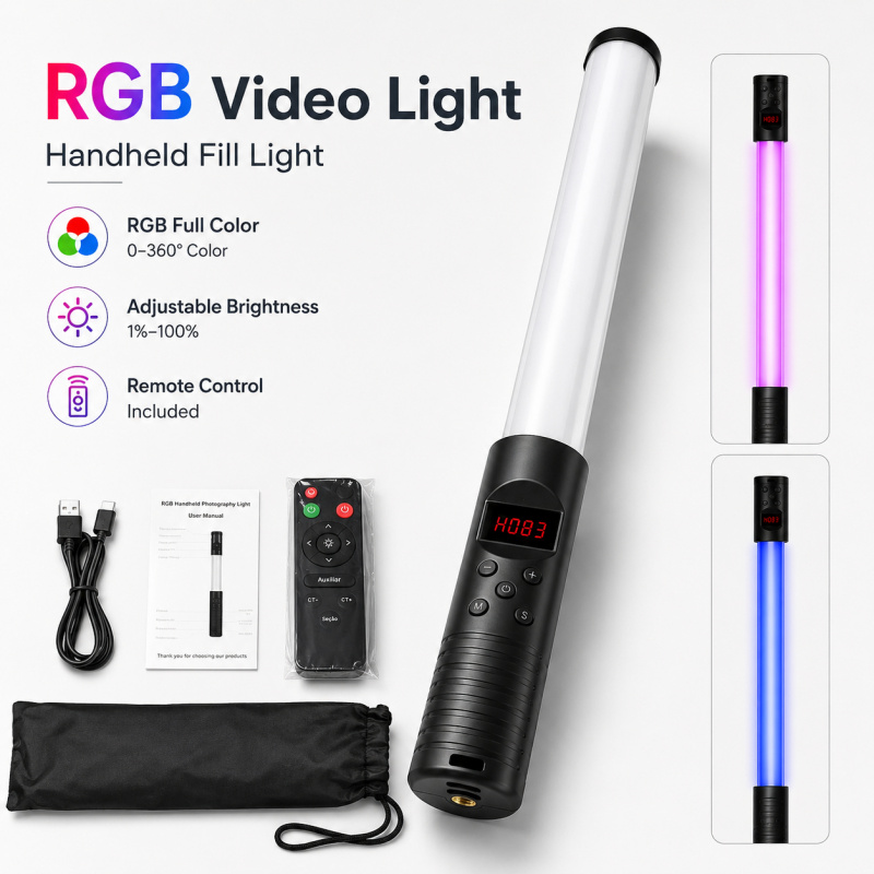 RGBハンドヘルドビデオライトワンド、写真撮影、Vlog、ラ - Torjim Rgb Photography Video Lighting のレビューと価格