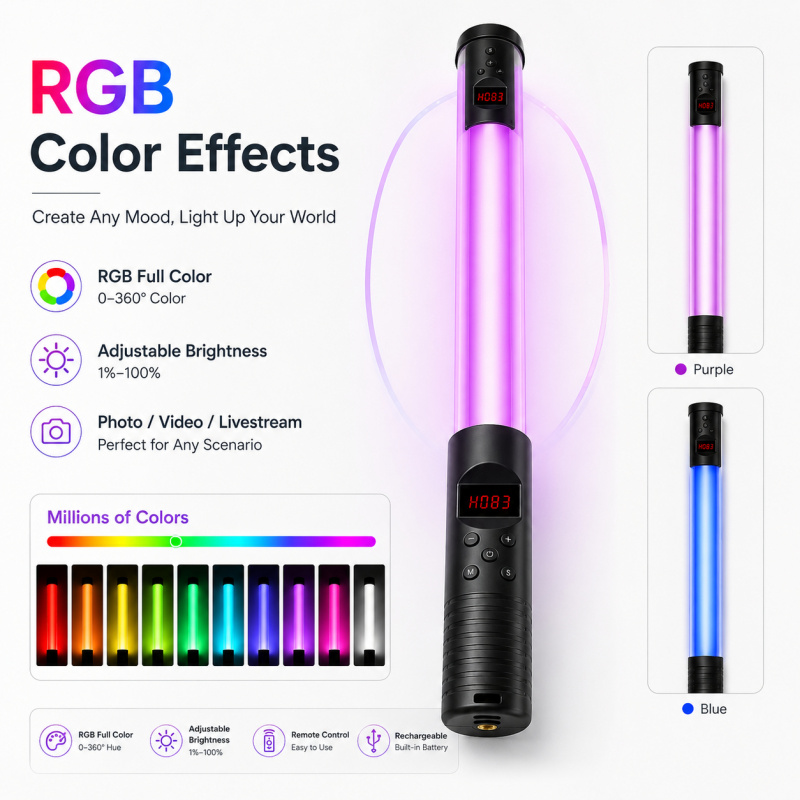 RGBハンドヘルドビデオライトワンド、写真撮影、Vlog、ラ - Torjim Rgb Photography Video Lighting のレビューと価格