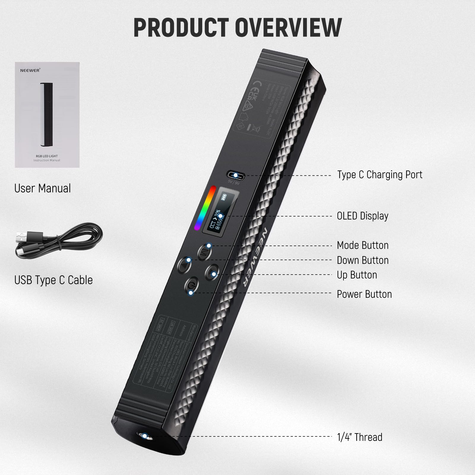 NEEWER RGBライトワンド、アプリ制御、マグネット式ハ - Torjim Rgb Photography Video Lighting のレビューと価格